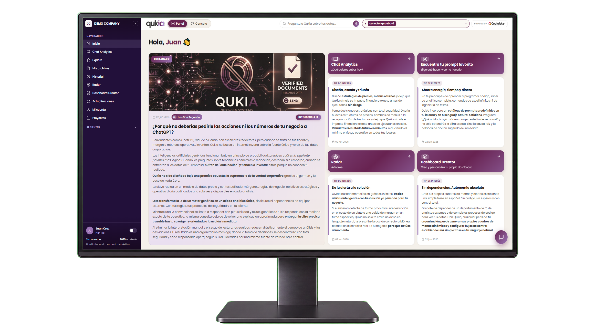 Qukia · panel de inicio